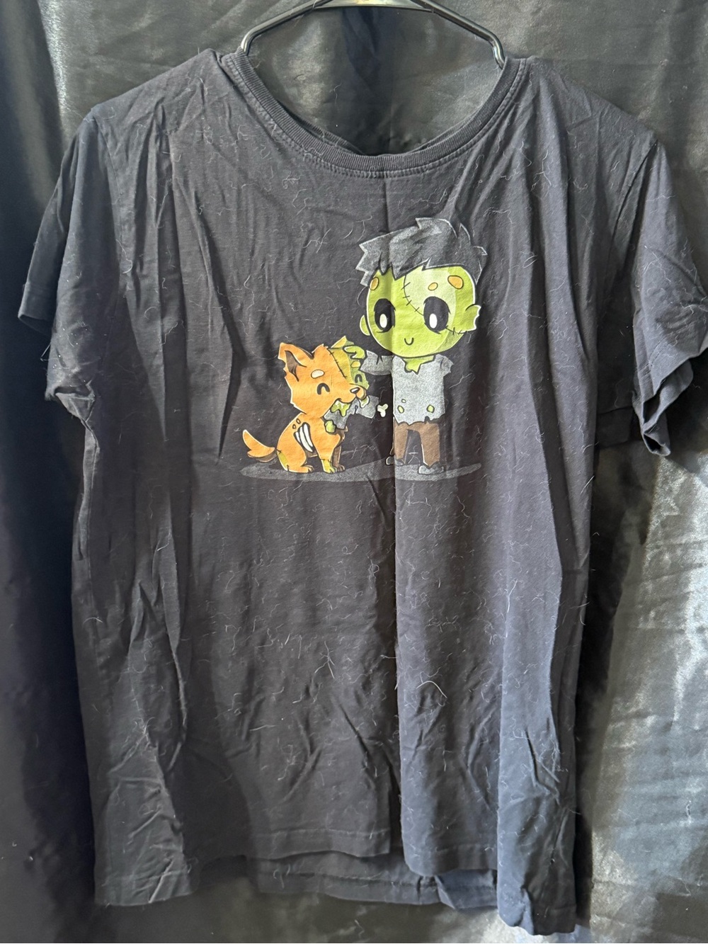 Kids Black Graphic Tee with Cute Zombie & Fox